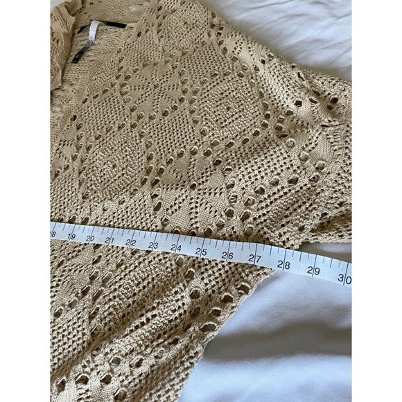 Kensie Women's Size L Beige Open-Knit Cardigan Sweater Open Front Short Sleeves - Picture 10 of 11